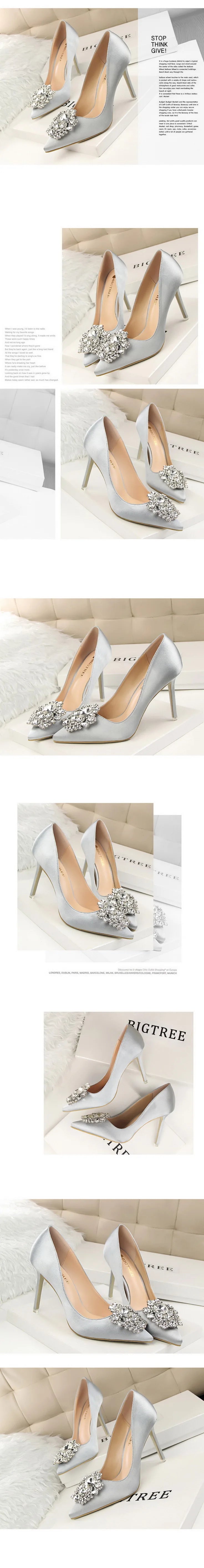 BIGTREE Women Heels Metal Rhinestones Woman Pumps Wedding Shoes High Heels Shoes Gold Silver Sexy Party Shoes Large size 42 43