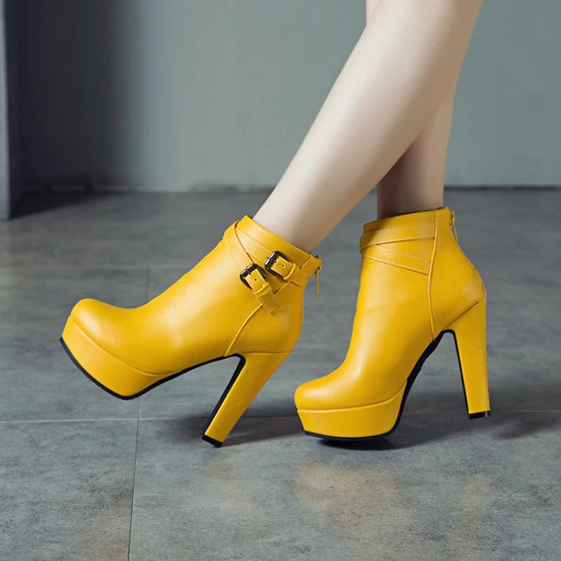 REAVE CAT Size 34-50 Ladies Platform Ankle Boots Party Office Women Fashion 12CM Thick High Heels Buckle Shoes F1484