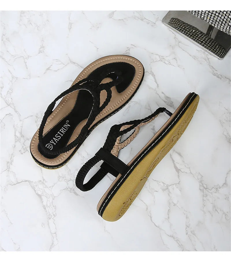 BEYARNE Women Sandals Flip Flops Summer Flat Shoes Woman Bohemian Sandals Ladies Vacation Beach Sandales Femme