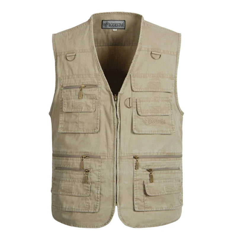 Plus Size 6XL 7XL Male Casual Summer Cotton Denim Vest Men's Sleeveless Jacket Multi Pocket Photograph Waistcoat Chaleco Hombre