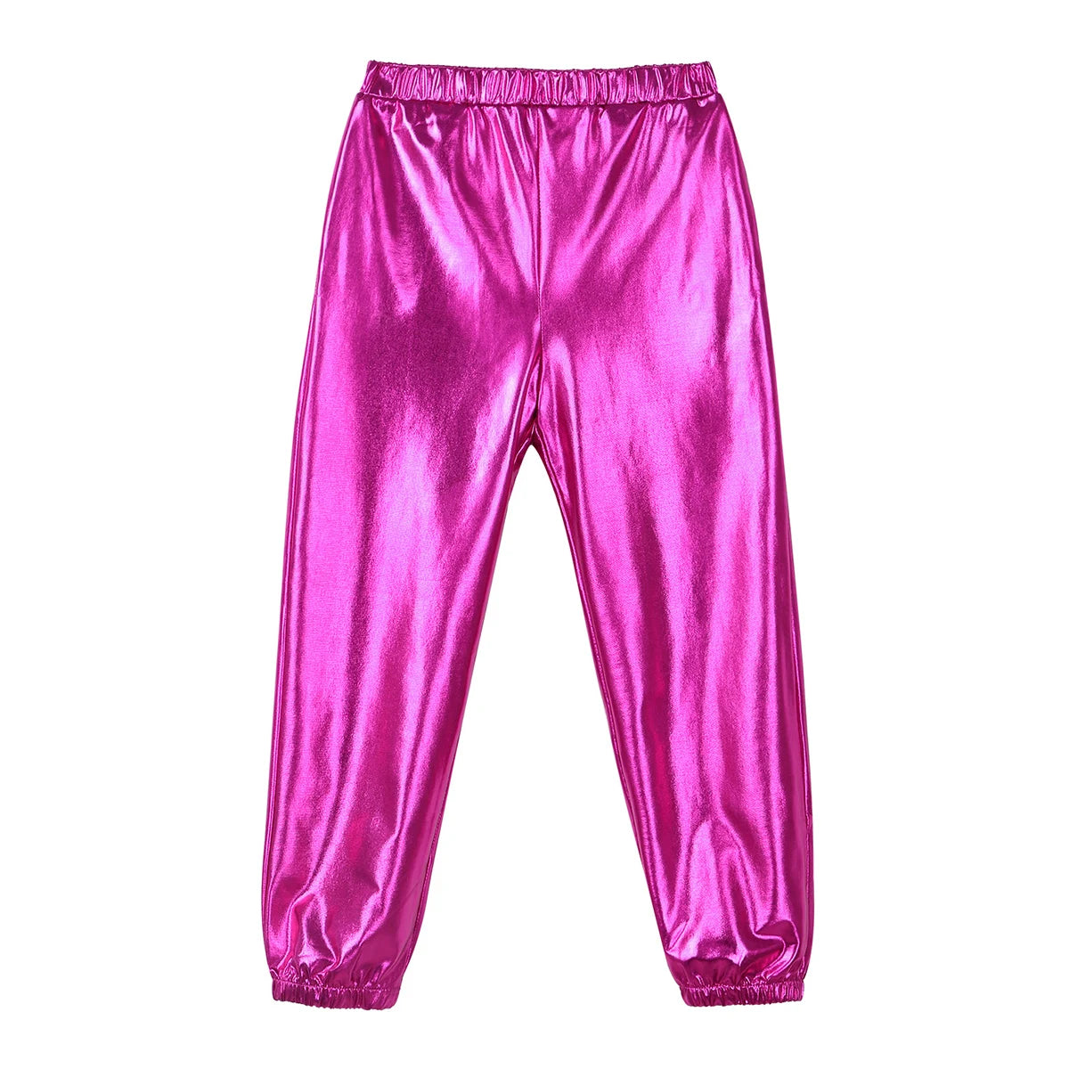 Kids Girls Fashion Party Clothes Glossy Metallic Elastic High Waist Dance Pants Hip Hop Trousers Streetwear Dancewear Sweatpant