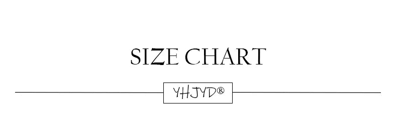 Size chart for YHJVD bodysuits with a centered logo and horizontal guide lines