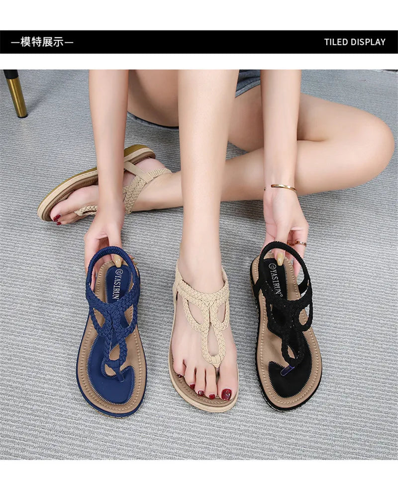 BEYARNE Women Sandals Flip Flops Summer Flat Shoes Woman Bohemian Sandals Ladies Vacation Beach Sandales Femme