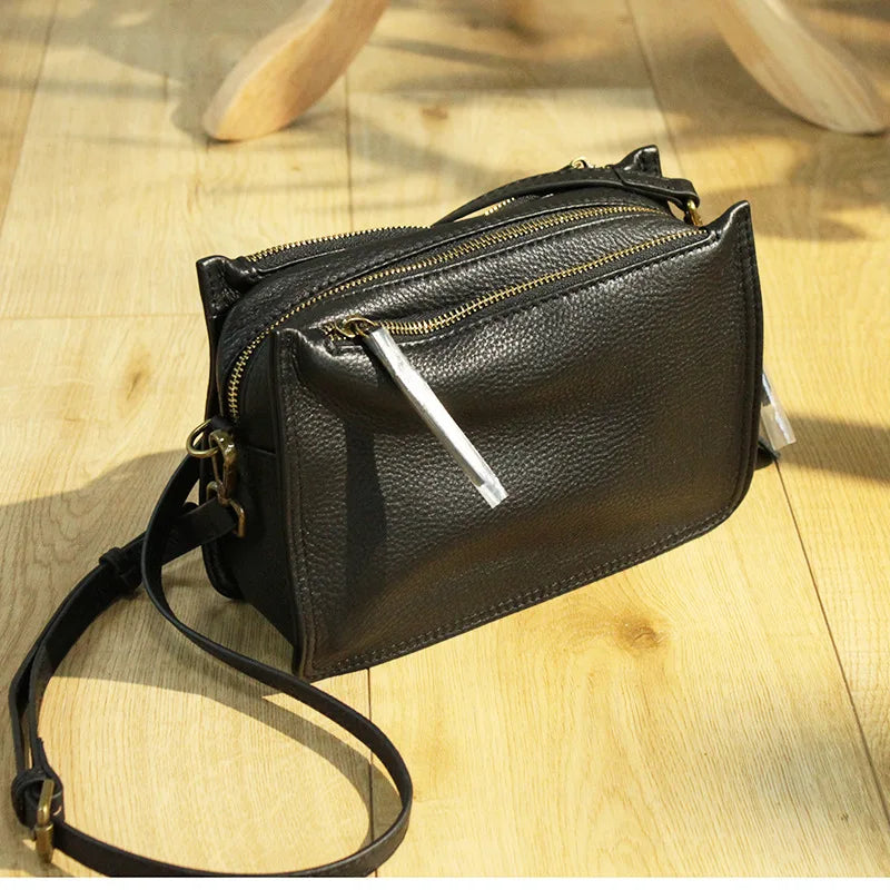 Brand Designer Handbags Small Women Bag Genuine Leather Flap Shoulder Bag Casual Three-layer zipper Ladies Crossbody Bags Female