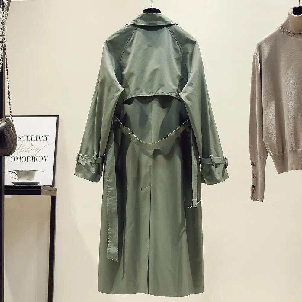 UK Brand new Fashion 2024 Fall /Autumn Casual Double breasted Simple Classic Long Trench coat with belt Chic Female windbreaker