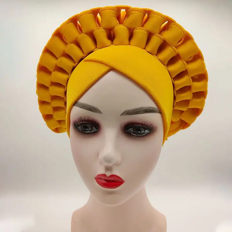 2022 Fashion African Turbans for Women Ready to Wear Auto Gele Headties Nigerian Aso Oke Head Wraps for Traditional Wedding
