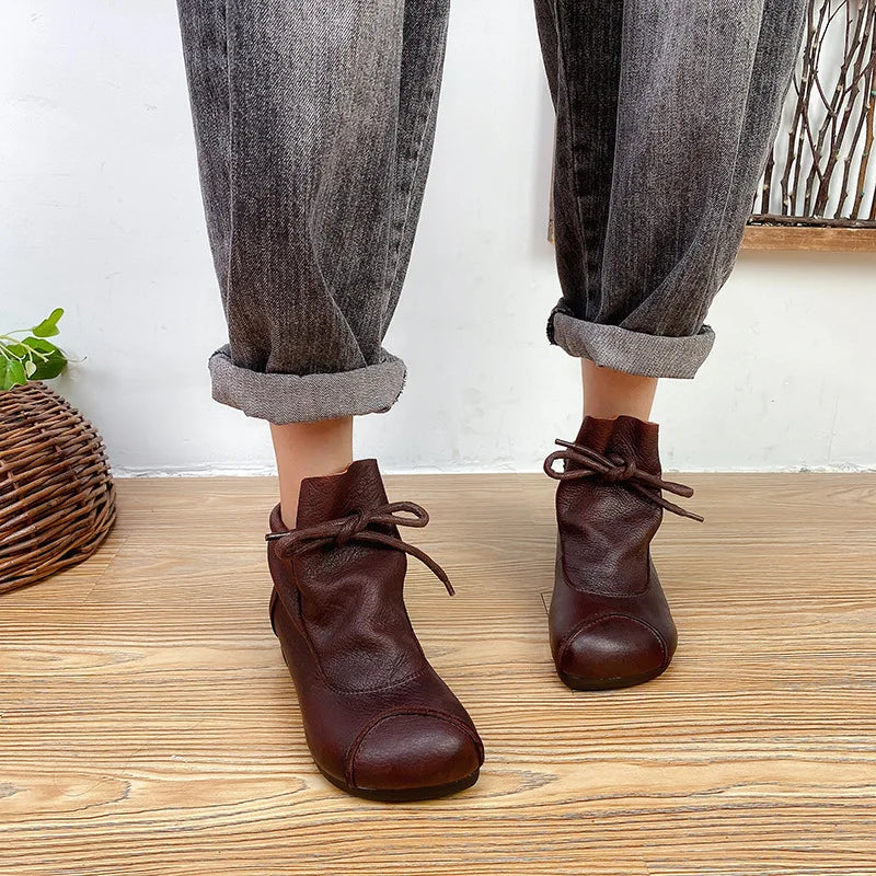 Careaymade-Genuine leather women's boots Fashion retro warm Oversized shoes cow leather Pure handmade ankle boots Casual boots