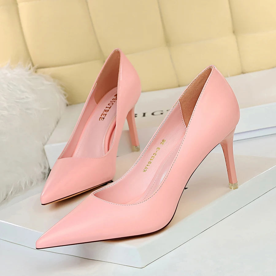 2023 Women 7.5cm 10.5cm High Heels Pumps Lady Wedding Bridal Scarpins Stripper Low Heels Plus Size Fetish Party Blue Pink Shoes