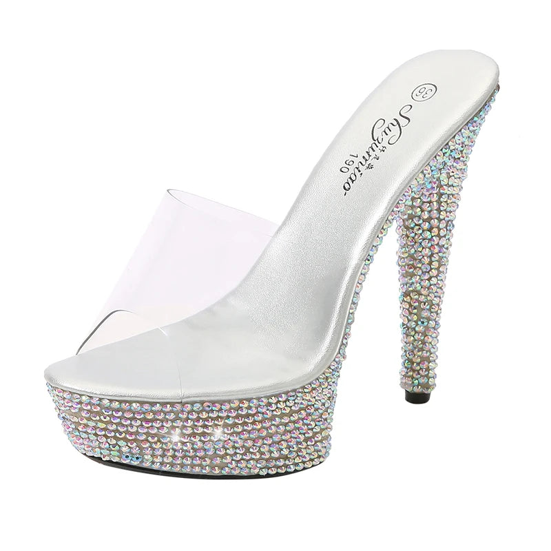 SDTRFT Summer 20cm Stiletto Transparent PVC Slippers 13cm Shoes Woman 15cm Thin Heels Open Toe sexy 17cm Sandals Diamond Pumps
