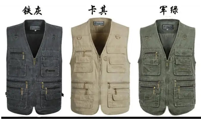 Plus Size 6XL 7XL Male Casual Summer Cotton Denim Vest Men's Sleeveless Jacket Multi Pocket Photograph Waistcoat Chaleco Hombre
