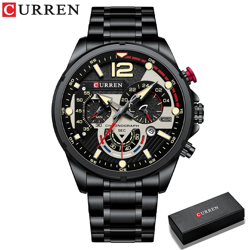 CURREN Luxury Brand Sport Wristwatches for Man Luminous Quartz Watches Casual Chronograph Stainless Steel Male Clock