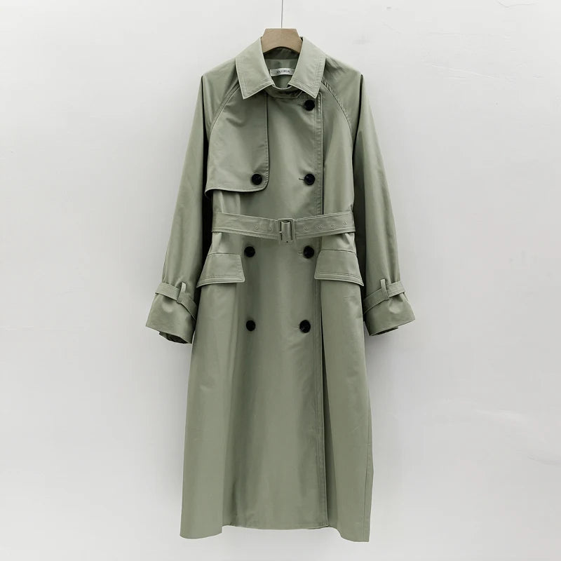 UK Brand new Fashion 2024 Fall /Autumn Casual Double breasted Simple Classic Long Trench coat with belt Chic Female windbreaker