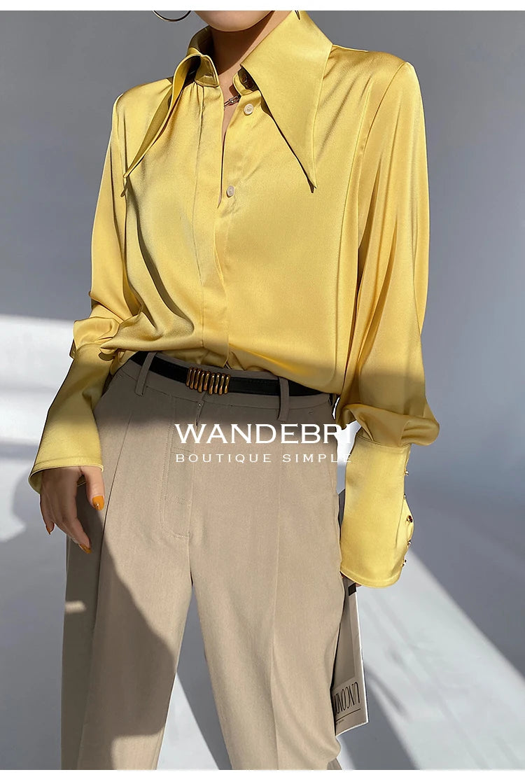 Stylish Elegant Turn Down Collar White Long Sleeve Satin Shirts Fashion Woman Vintage Blouse 2024 Office Lady Tops Blusas 16946