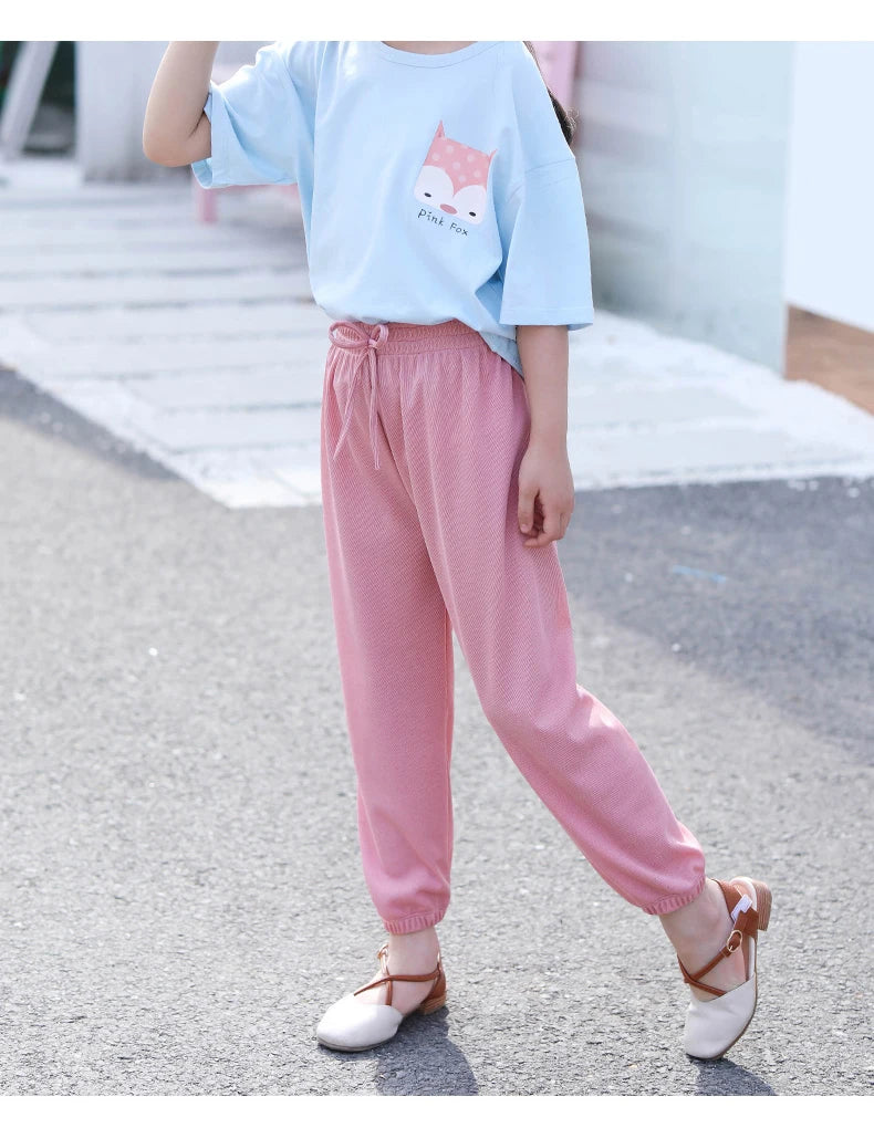 Kids Clothes for Teen Girls Pink Pants 2 To 12 Year Fashion 2022 Summer Green Casual Wide Leg Pants Children Loose Cool Trousers