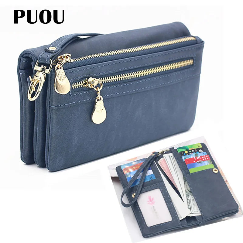 PUOU 2026 Fashion Zipper Purses Women's Wallets Envelop Long Wallet Women Long Section Clutch Wallet Soft PU Leather Money Bag