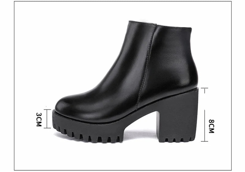 BEYARNE Small Size 32 -43 Block Heel Platform Shoes Fall Winter  OL Elegant High Heels Ankle Boots Women Warm Plush Boot
