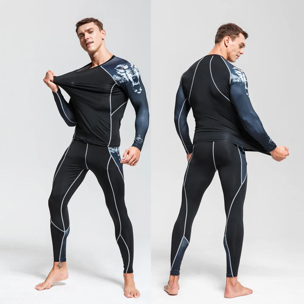 Men's Sports Suit MMA rashgard male Quick drying Sportswear Compression Clothing Fitness Training kit Thermal Underwear leggings