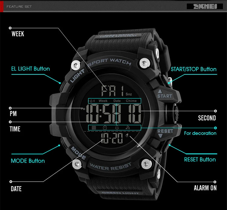 SKMEI Top Brand Outdoor Sport Smart Watch Men Multifunction Fitness Watches 5Bar Waterproof Digital Watch reloj hombre 1227/1384