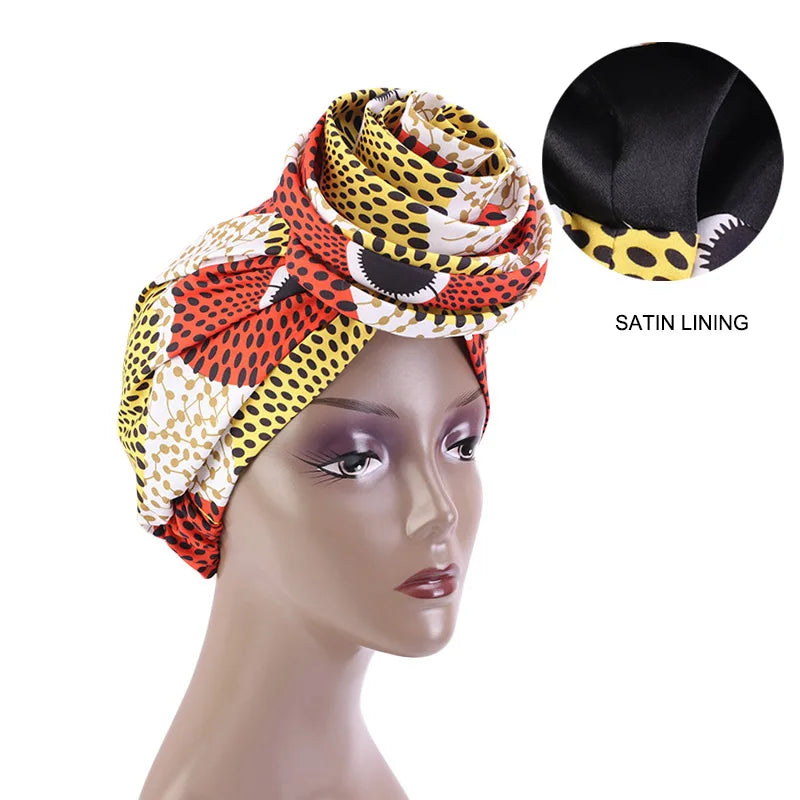 African Print Stretch Bandana Head Wrap Long Scarf Satin Floral Ankara Dashiki Women Party Turban Headwear Cap Hair Accessories