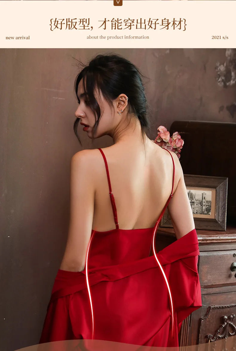 Nightgowns Women Soft V-neck Satin Sleeveless Sleepshirts Summer Sexy Sleepwear Lingerie Korean Style Fashion Nightdress Female
