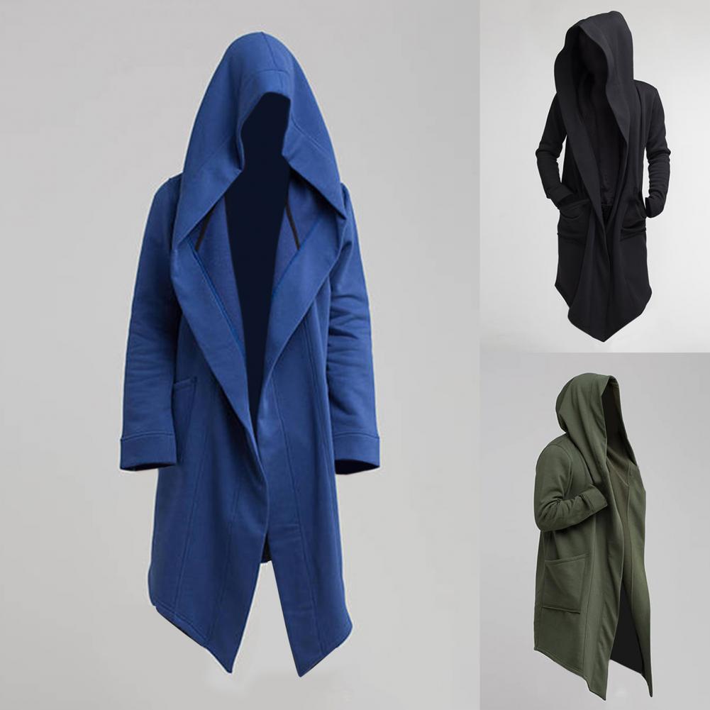 Men Coat Gothic Hooded Sweatshirts Black Gown Hip Hop Mantle Hoodies Fashion Open Jacket Long Sleeves Cloak Halloween Coats