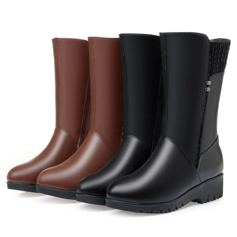 GKTINOO 2026 New Winter Cow Leather Boots For Women Shoes Wedges Inside Plush Wool Snow Boots Plus Size In-tube Boot Women Boots