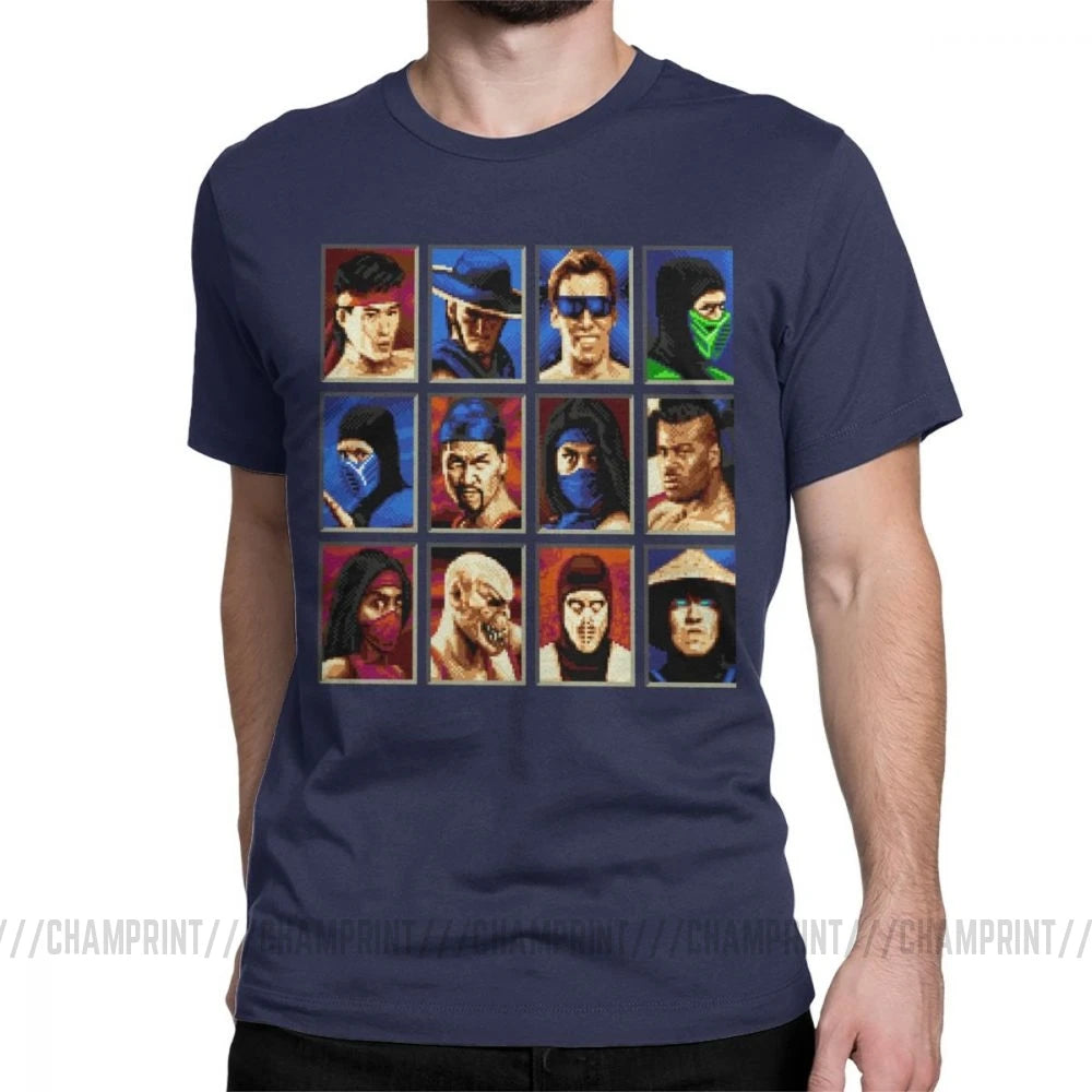 Vintage Mortal Kombat II Tees Genesis Character Select 16 Bit T Shirt Retro Gamer Collage T-Shirts Men Cotton Party Clothing