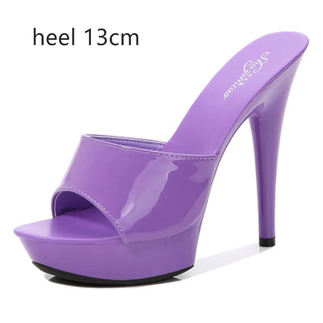 Slippers Women Summer 2021 New Black High Heels 9cm 13 CM 15cm Color Club Sexy High Platform Thin Heels  Party Girl Show Sandals