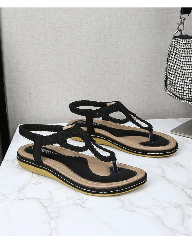 BEYARNE Women Sandals Flip Flops Summer Flat Shoes Woman Bohemian Sandals Ladies Vacation Beach Sandales Femme