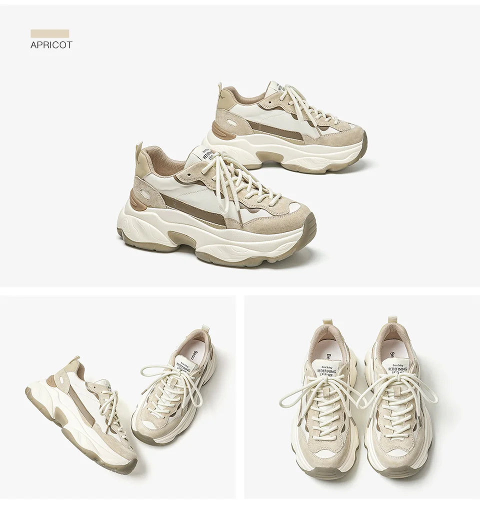 BeauToday Casual Sneakers Women Suede Leather Breathable Mesh Mixed Color Thick Sole Platform Shoes Ladies Flats Handmade 29430