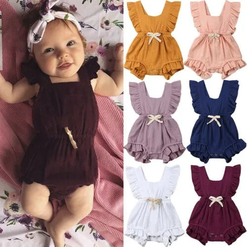 Newborn Baby Girls Ruffle One-Pieces Romper Jumpsuit Outfits Sunsuit 6 Colors