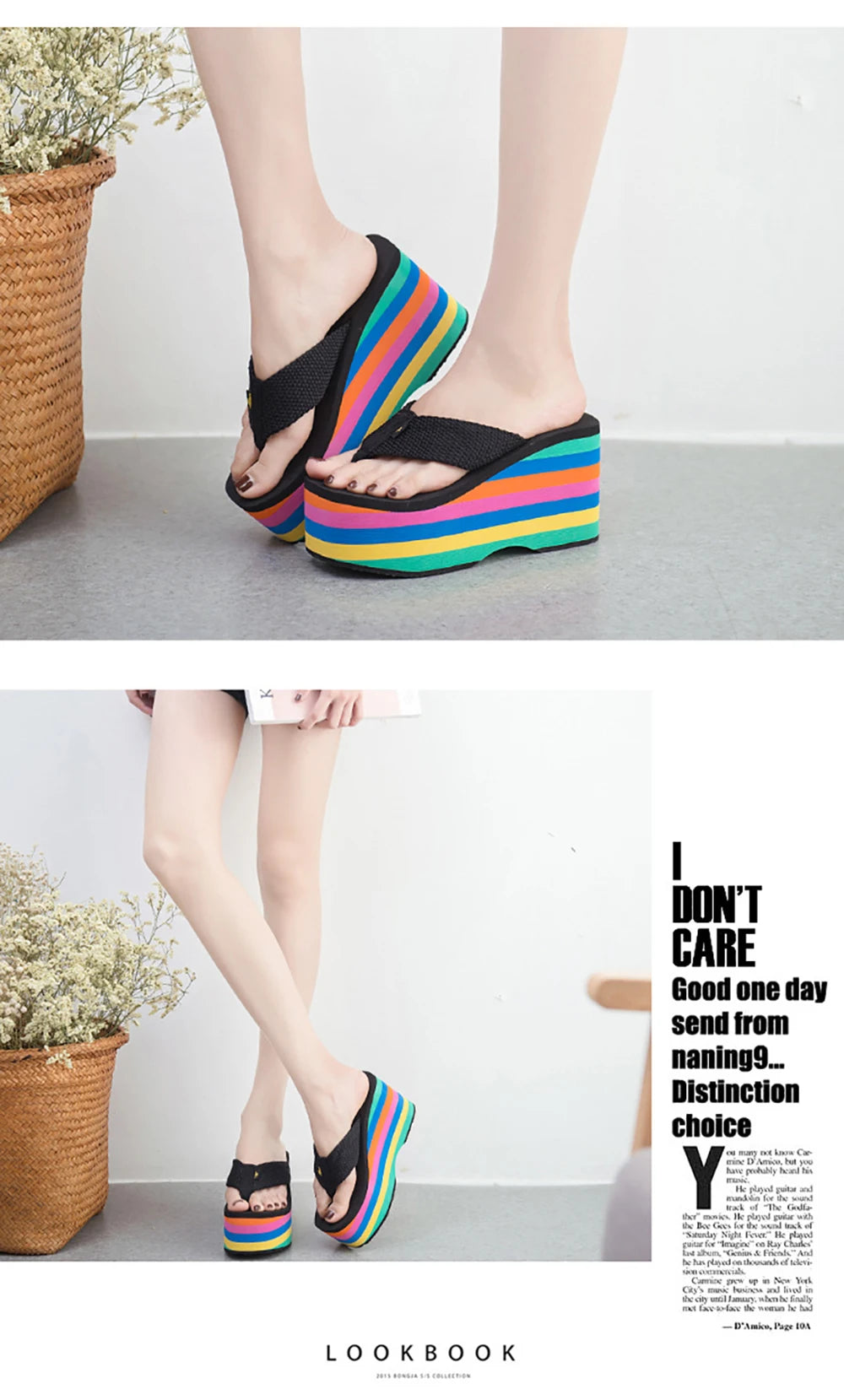 Women Flip Flops Beach Shoes Wedge Sandals Super High 10CM Heels Casual Peep Toe Platform Slippers Rainbow Summer Woman Slippers