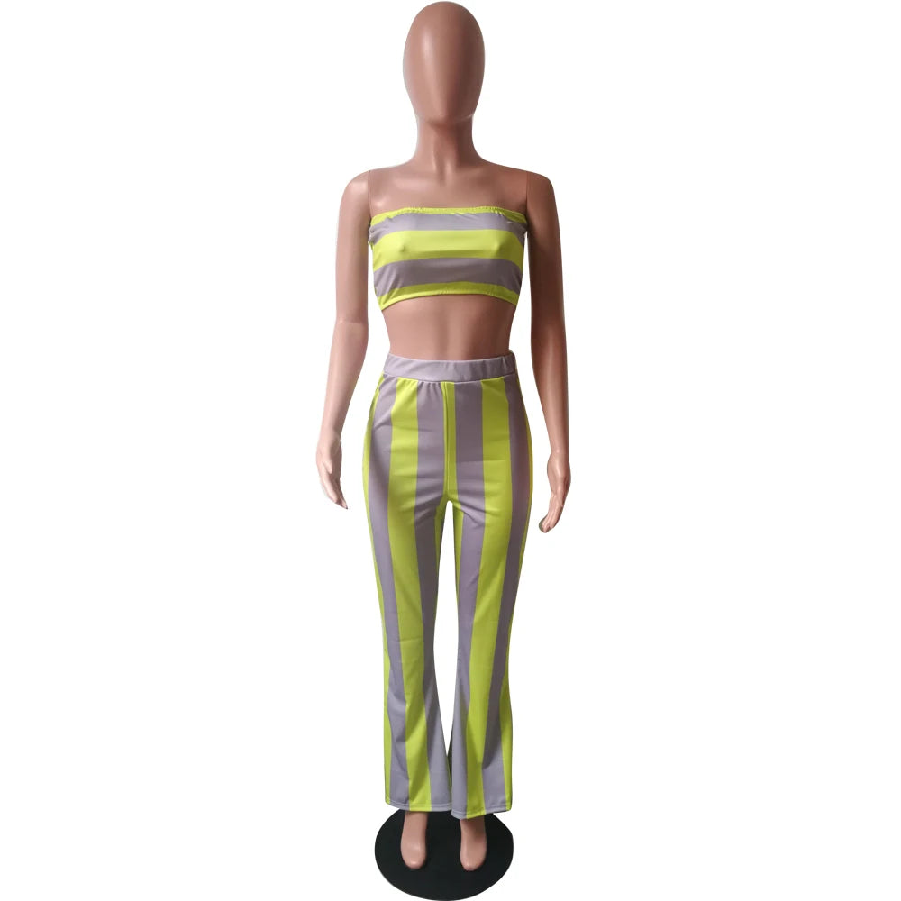 Two Piece Set Women Striped 2 Piece Set Women Outfits Crop Top Pants Two Pieces Sets Summer Clothes for Female Sexy Women's Suit