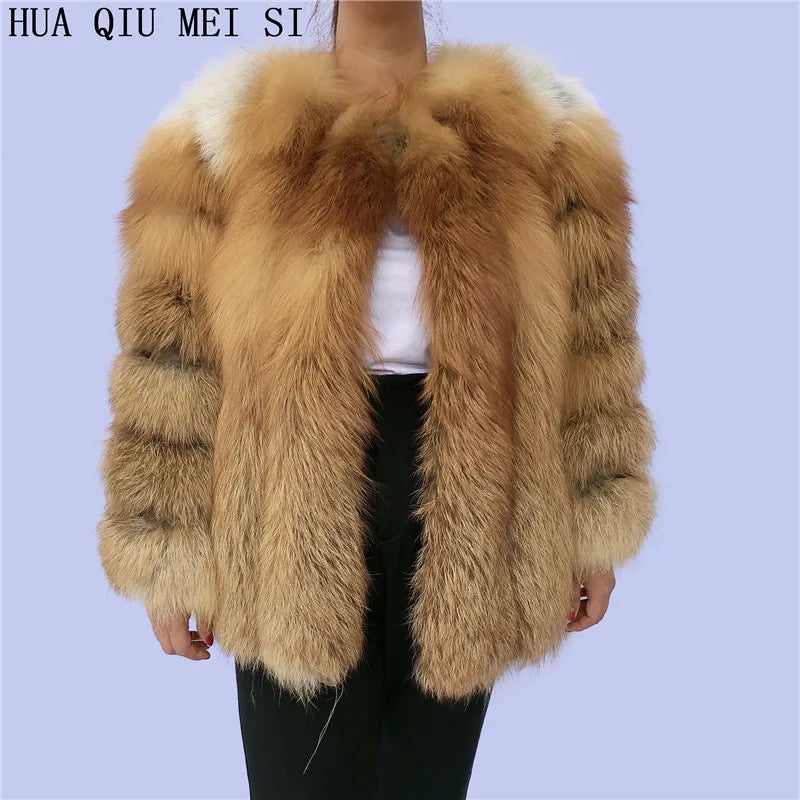 HUAQIUMEISI Real fox fur coat women's autumn and winter vertical bar natural fox jacket new fashion silver fox fur coat