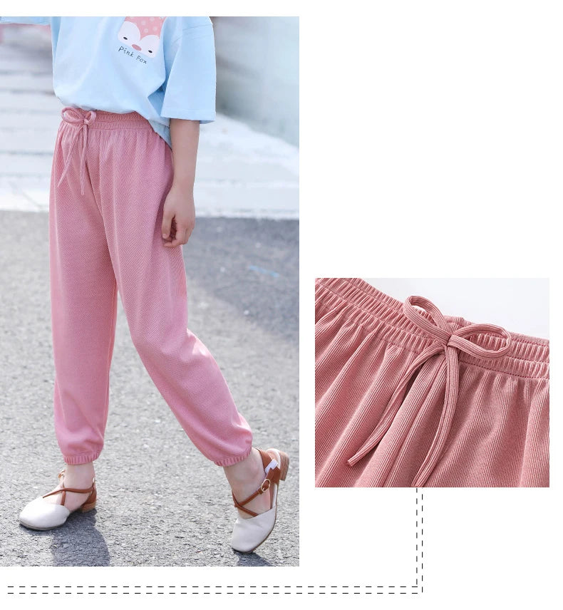 Kids Clothes for Teen Girls Pink Pants 2 To 12 Year Fashion 2022 Summer Green Casual Wide Leg Pants Children Loose Cool Trousers