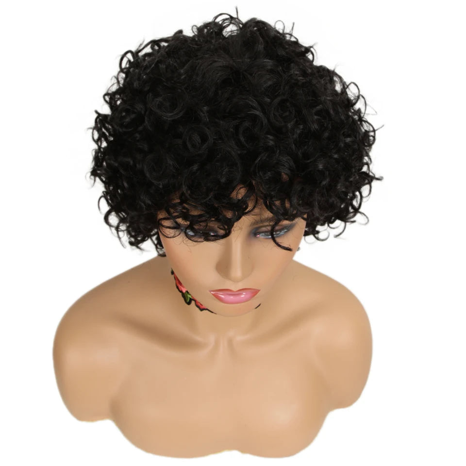 Sleek Short Human Hair Wigs 100% Remy Brazilian Curly Human Hair Wig 10 Inch Water Wave  Wig Natural Black Wigs For Black Women