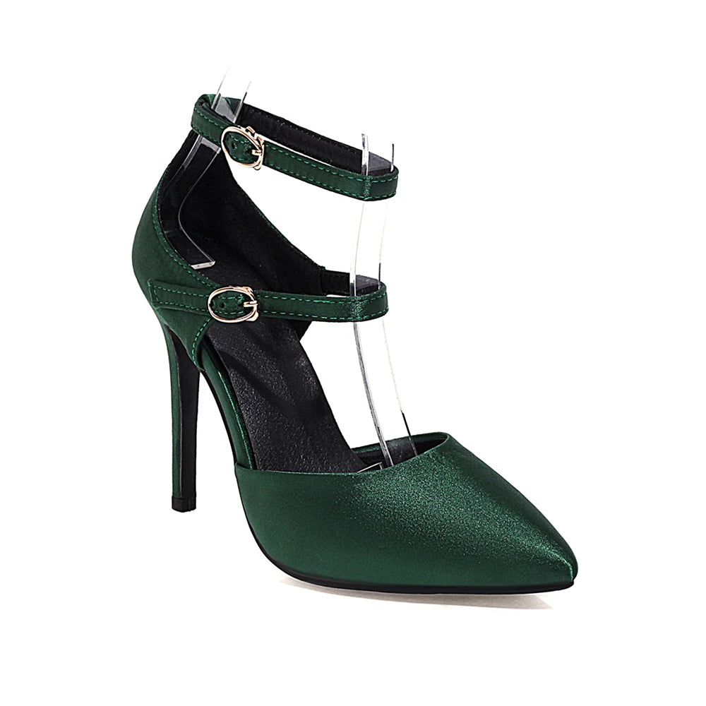 2026 Sexy Classic High Heels Women Sandals Summer Shoes Ladies Pumps Heels Woman Buckle Ankle Strap Shoes Green Black size 34-43
