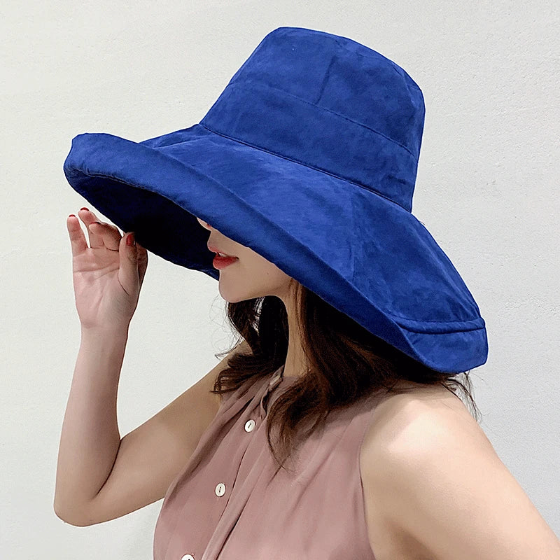 K34 Women's Hat Bucket hat Panamanian Women  Four Seasons Fisherman Hat Big Brim Hat Double-Sided Fisherman Hat Sun Visor Sunhat