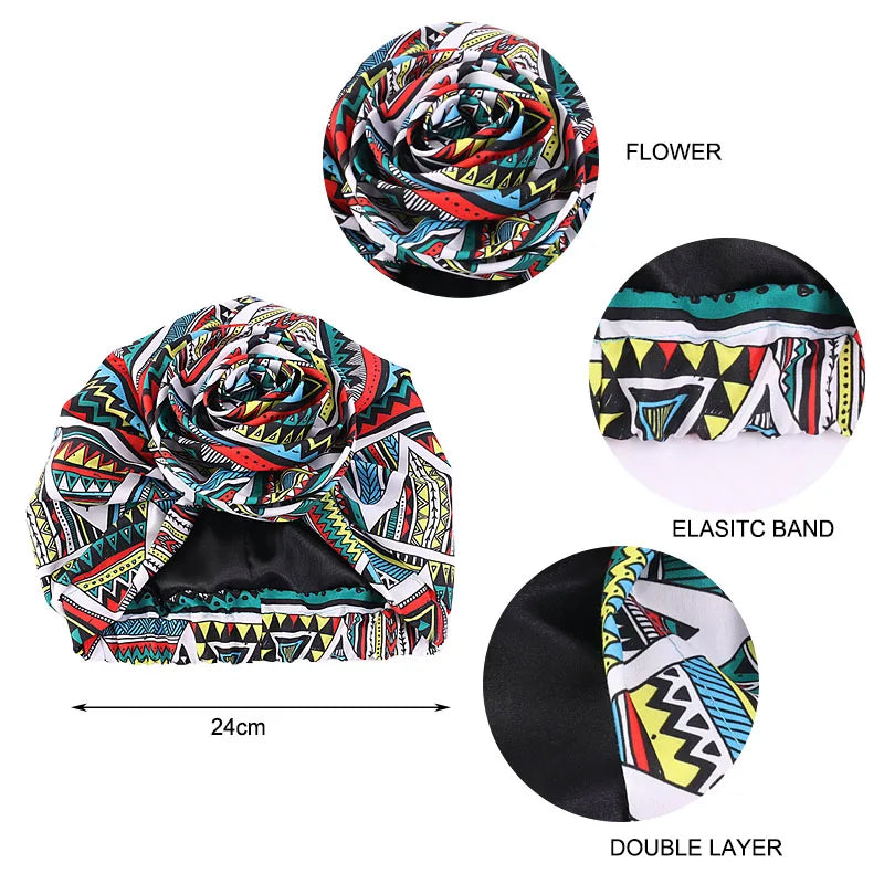 African Print Stretch Bandana Head Wrap Long Scarf Satin Floral Ankara Dashiki Women Party Turban Headwear Cap Hair Accessories