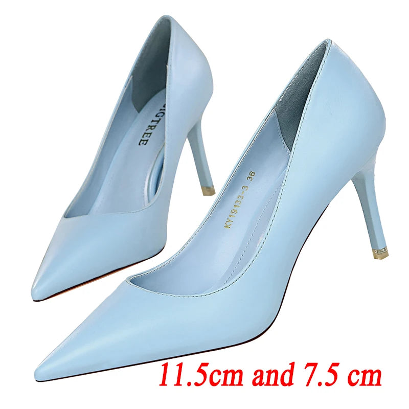 2023 Women 7.5cm 10.5cm High Heels Pumps Lady Wedding Bridal Scarpins Stripper Low Heels Plus Size Fetish Party Blue Pink Shoes
