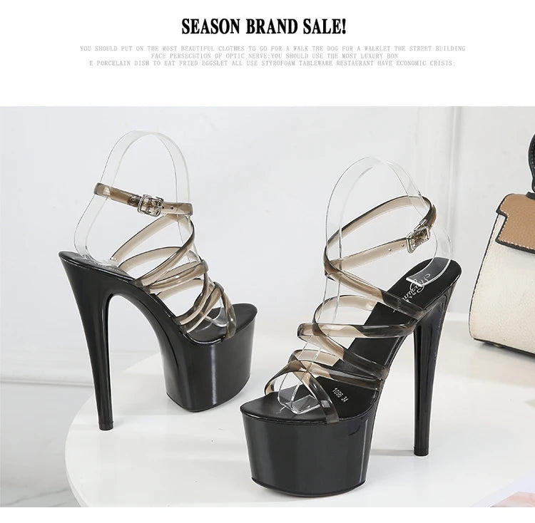 2022 Summer 15cm 17cm 20cm Transparent PVC Strap Sandals Women High Heels Platform Shoes Woman Cross Strap Sandals Big Size 43