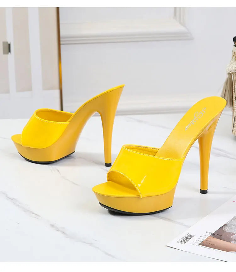 Slippers Women Summer 2021 New Black High Heels 9cm 13 CM 15cm Color Club Sexy High Platform Thin Heels  Party Girl Show Sandals