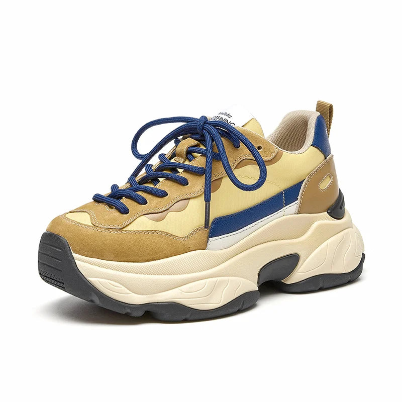 BeauToday Casual Sneakers Women Suede Leather Breathable Mesh Mixed Color Thick Sole Platform Shoes Ladies Flats Handmade 29430