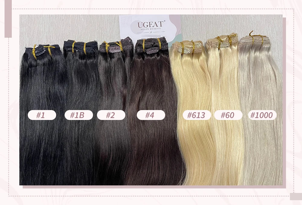 Ugeat Clip In Human Hair Extensions Blonde Color Seamless Invisible Full Head Balayage Soft Remy Hair Extensions For Salon