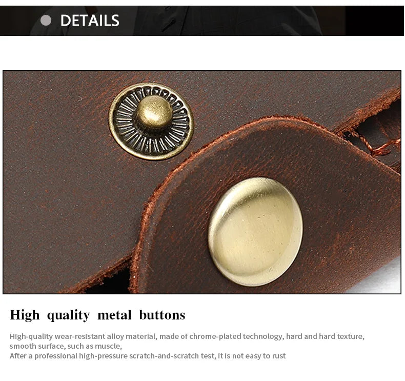 Men's Crazy Horse Leather Long Wallet Brown Real leather Trifold clutch snap purse Hasp purse with Phone pocket and coin pocket