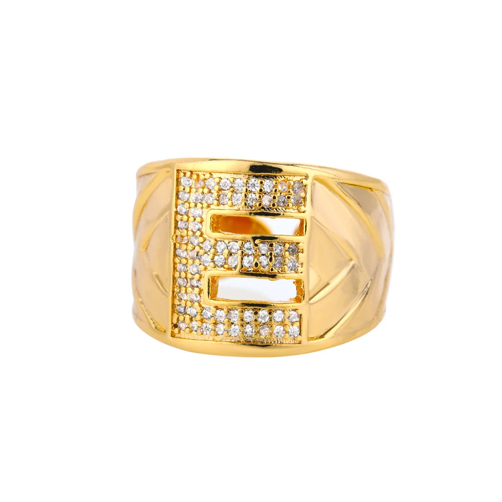 Chunky Zircon Initial Letter Rings For Women Stainless Steel Hip Hop Jewelry