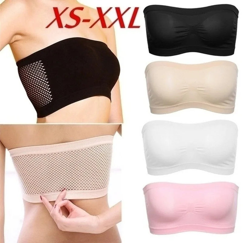 Fashion Women Chest Wraps Tube Tops Plus Size Seamless Strapless Soft Anti Expose High Elastic Mesh Wrapped Invisible Strapless