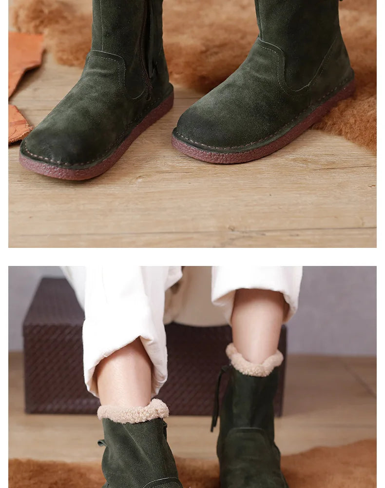 Careaymade-Genuine cow leather Snow cotton round head flats woolen short boots plush warm snow boots Oversized shoes size 35-43