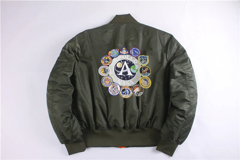 Winter bomber flight jacket vintage MA-1 APOLLO men coat streetwear warm varsity hip hop baseball letterman pilot us air force