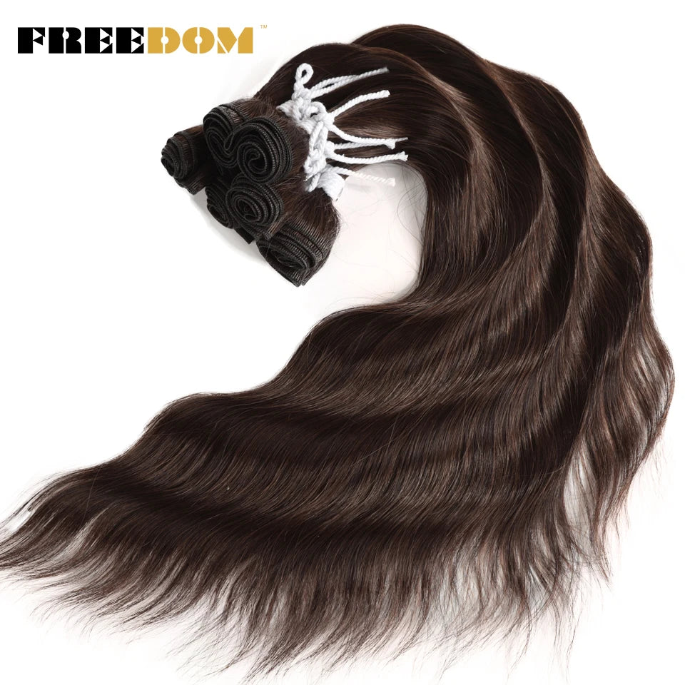 FREEDOM Synthetic Water Wave Hair Bundles 20 inch Synthetic Hair Extensions Ombre Blonde Brown Hair Weave Bundles 6Pcs/Pack